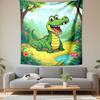 Cheerful Cartoon Alligator In Nature Scene Patterned Tapestry Decorative Wall Hanging, Home Bedroom Living Room Decor