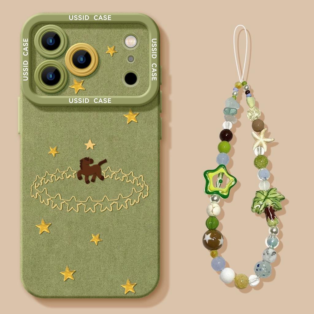 Matcha pony summer mobile phone case for iphone17 apple 16promax silicone 15 green 14 lanyard cover