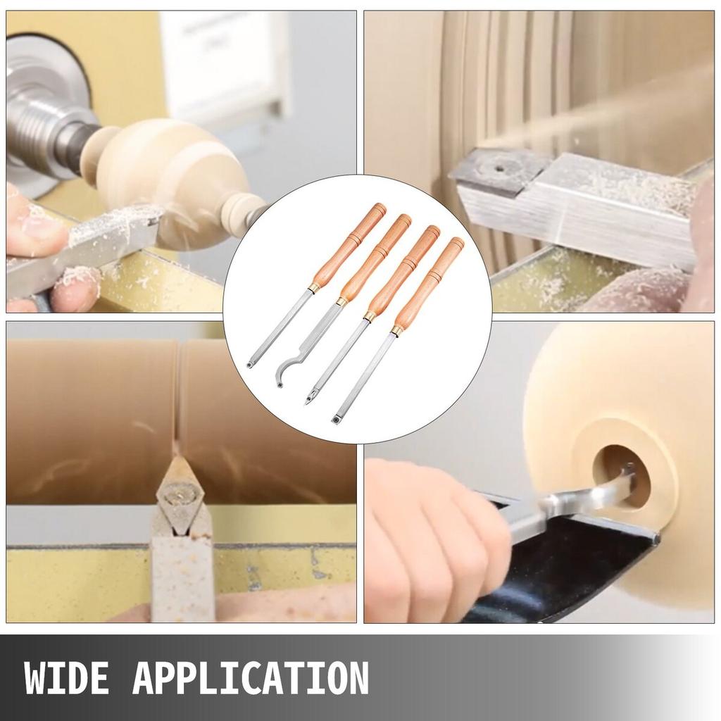 Wood Turning Tools for Lathe 4 PCS Set, Carbide Lathe Tools with Diamond Shape, Round, Square Cutters, Turning Lathe Chisels with Comfortable Grip