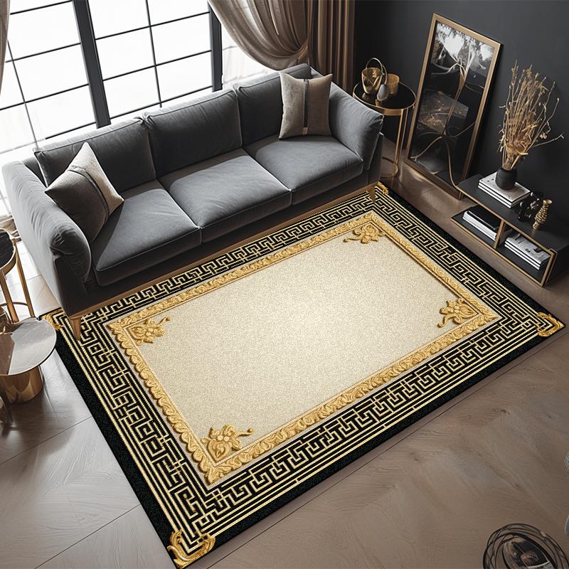 Nowoczesny Dywan z Złotym Obramowaniem Luksusowe Światło Dekoracja Sypialni Salon Sofa Stolik do Herbaty Dywaniki Boczne Zmywalna Mata Podłogowa na Wejście do Kuchni