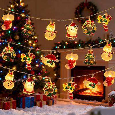 Cartoon Christmas Santa Claus LED String Light Xmas Tree Hanging Ornaments 2025 Christmas Decoration For Home New Year Kids Gift