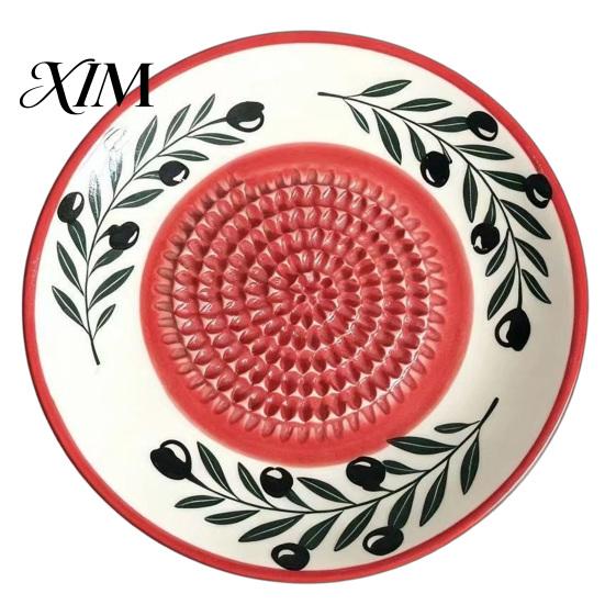 Wielofunkcyjna tarka do przecierów owocowych Ceramiczna tarcza do mielenia imbiru i czosnku, Tarka z ostrymi ząbkami, Łatwa do czyszczenia ręczna maszynka do mielenia dodatków żywnościowych