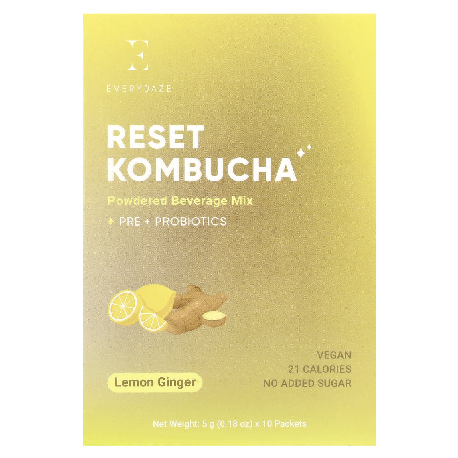 

Reset Kombucha, Powdered Drink Mix, Lemon Ginger, 10 Packets, 5G (0.18Oz) Each