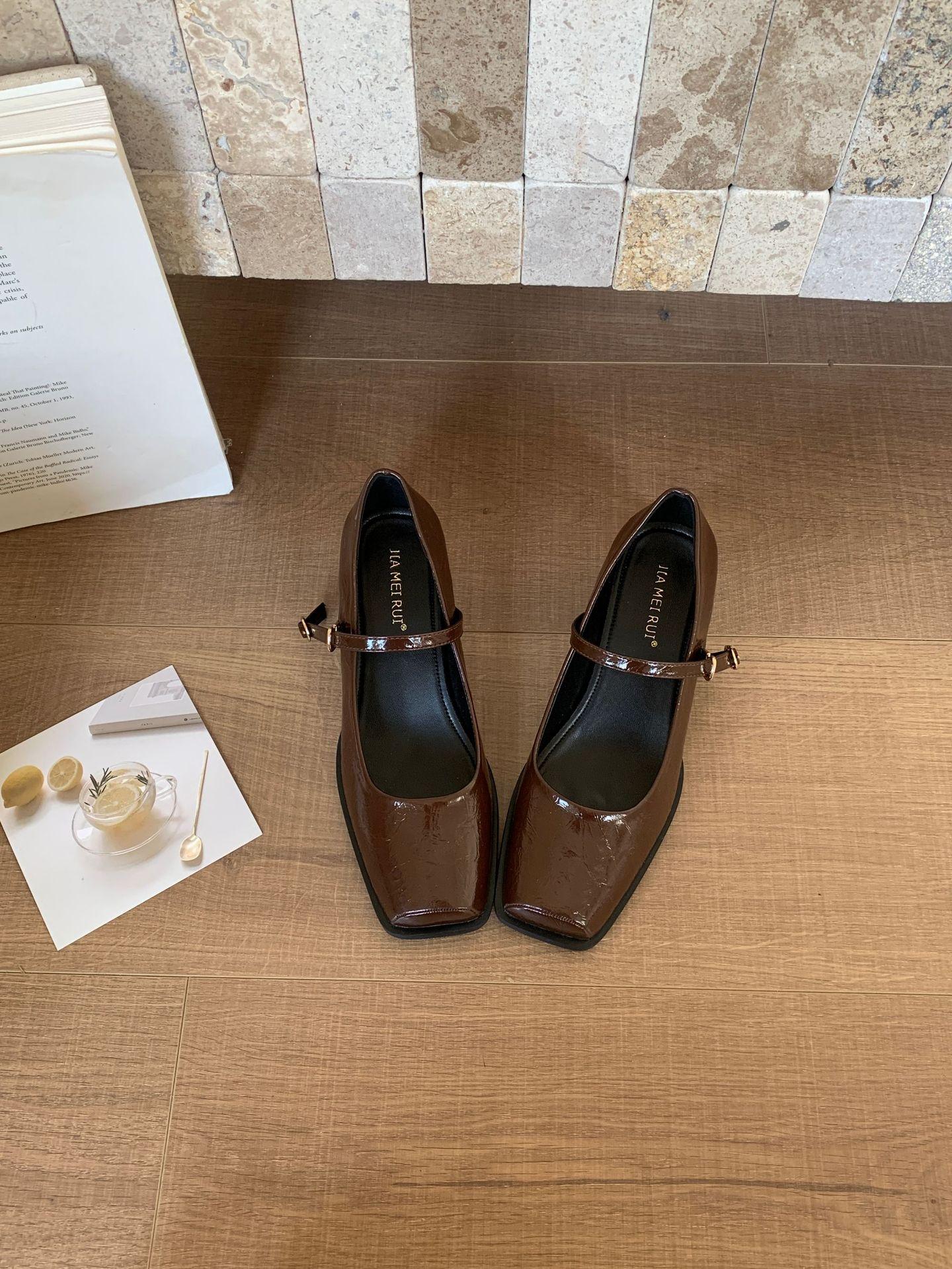 

One word with Mary Jane women s shoes 2025 red high heels bridal wedding shoes thick heel shoes 39