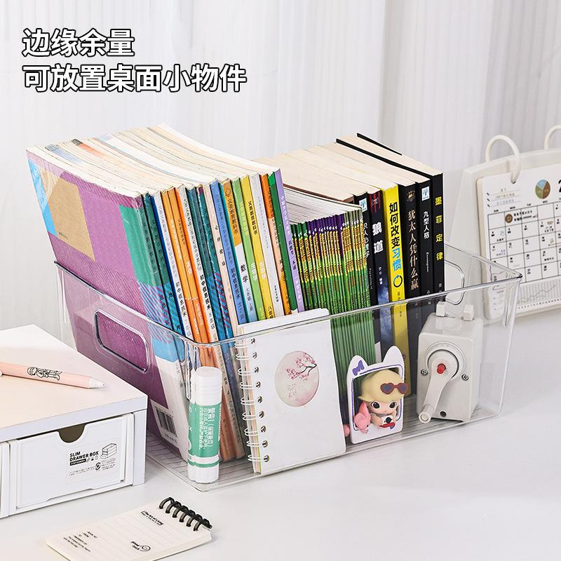 Book Storage Box Desktop Transparent Book Stand Integrated Storage Cleaning Plastic Box Desk Organizing Storage Rack