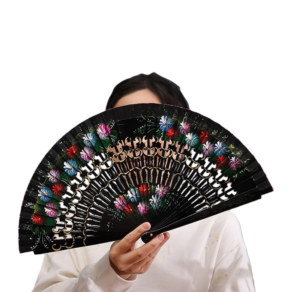 Traditional Folding Fan Artistic Hand Paint Design Natural Wood Fan Cultural Home Display Ornament