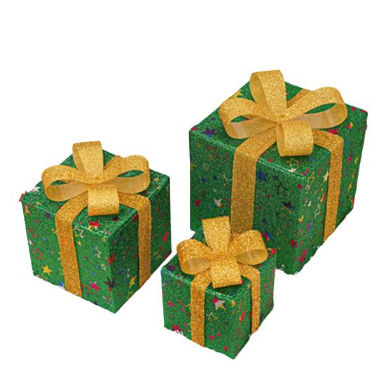 Christmas Light Gift Box Ornaments Set Holiday Cheer Glowing Lights Festive Holiday Tabletop Mantel Party Decor for Indoor Outdoor