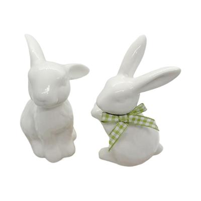 Ceramic Bunny Statue Porcelain Rabbit Modern Art Figurine Spring Easter Home Decor for Bowl Shelf Mantel Wedding Table Ornament