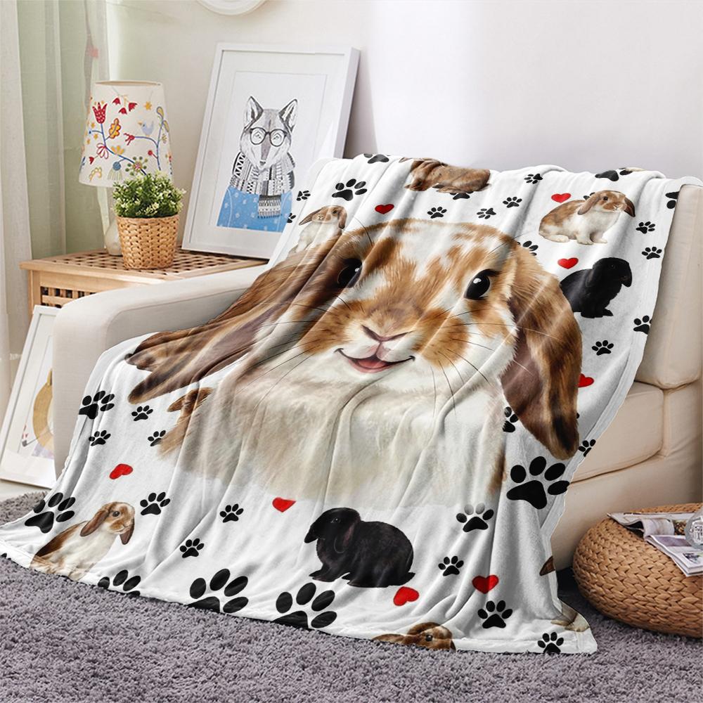 1PC Cute Cats Rabbits Print Flannel Blanket, High Quality All Seasons, Home Decor, Warmth and Comfort, Perfect for Christmas Gifts