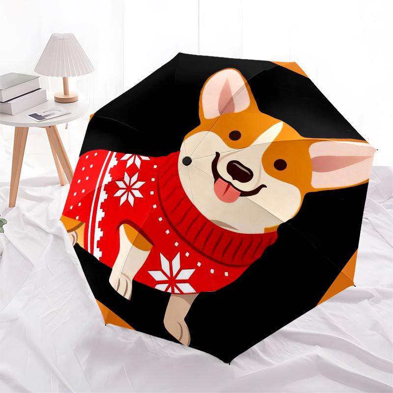 1pc Corgi in Christmas Sweater Umbrella with Plastic Handle,Suitable for All Seasons UmbrellaPT525