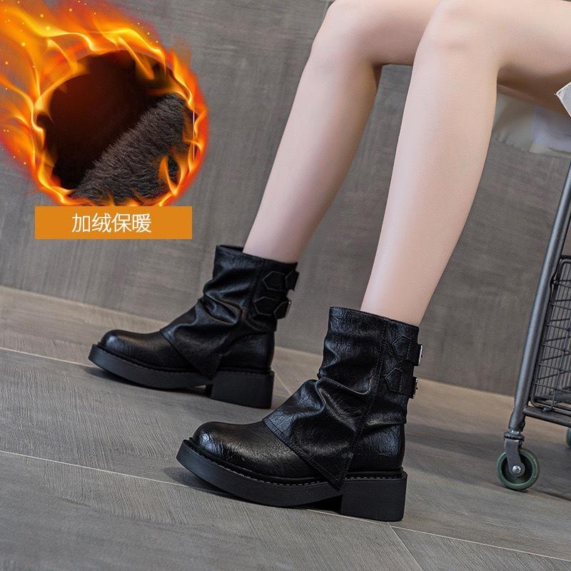 Short boots children's new autumn and winter pleated knight boots thick-soled trouser tube boots women's pile student boots