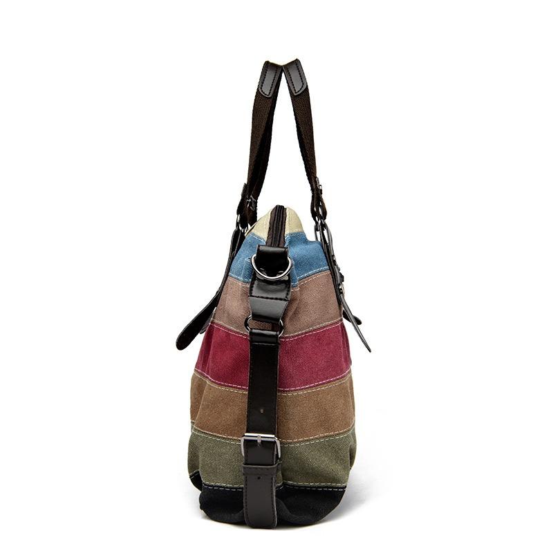New Canvas Casual Retro Fashion and Art College Shoulder Oblique Span Large-capacity Women's Bag Contrasting Color Splicing Bag