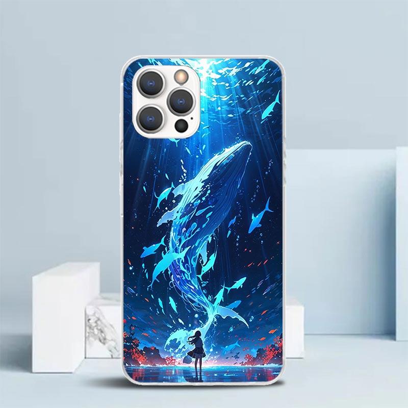 Humpback Whale Sea Giant Soft Cover for iPhone 16 17 Air 15 14 Pro Max 16E Phone Case 13 Mini 12 11 7 SE 8 Print Pattern Fit Cas