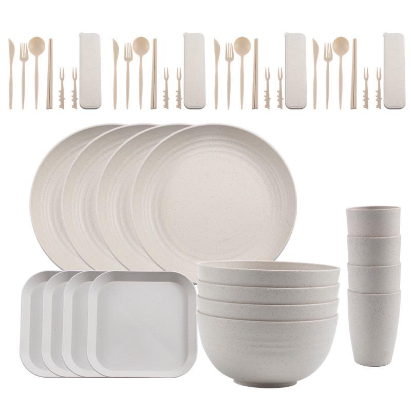 44-Piece Portuguese Tableware Set: Plates, Bowls, Cups & Cutlery in Durable Plastic