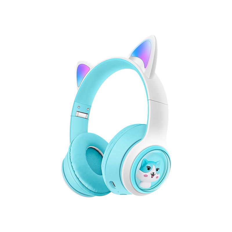 AKZ-07 Cartoon Bluetooth Headphones with RGB Cat Ears and Heavy Bass