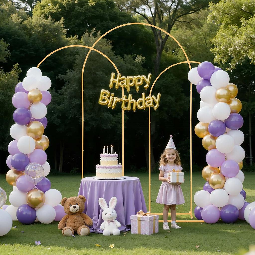 Arch Backdrop Stand, Set of 3, 2.4/2.2/2 m, Stable Structure, Easy Assembly, Gold Metal Arch Backdrop Stand for Wedding, Birthday Party, Graduation,