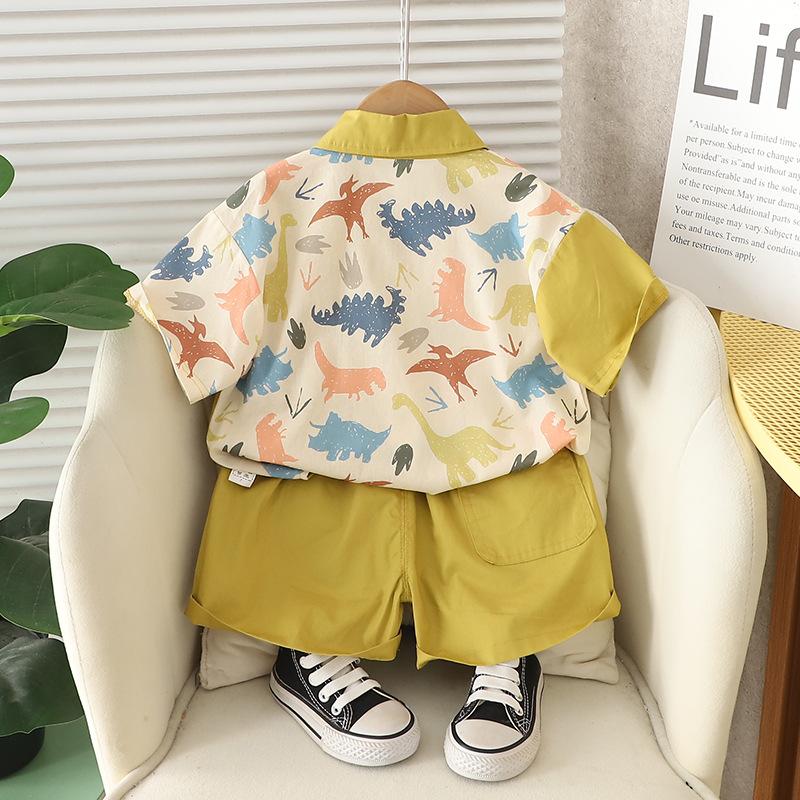 Boys' Summer Outfit Set Summer Baby Fashionable Tie Shirt Short Sleeved T-shirt Children's Two-piece Set