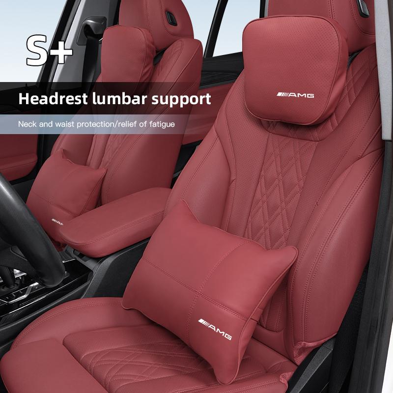 For Mercedes Benz AMG A B C E G CLA W211 W203 W204 C260 E300L A200L Car Seat Safety Headrest Pad Auto Emblem Neck Pillow OS1