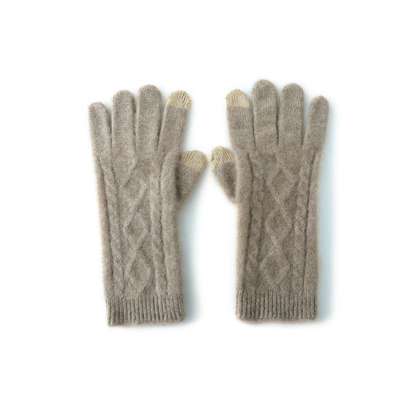 Touch Screen Gloves Cashmere Autumn and Winter New Style Unisex Twisted Pattern Warm Cycling Windproof Knitted Five Finger