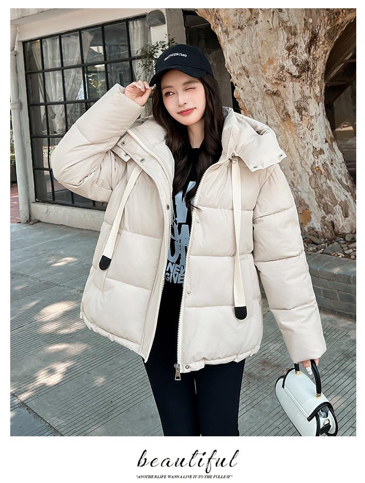 Women’s Short Hooded Windproof Thicken Warm Winter Puffer Jacket With Tie