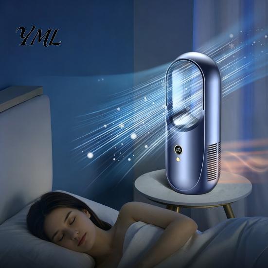 Quiet Bladeless Fan with Remote Desktop Air Purifier, 8-Speed USB Rechargeable Circulator Cooling 8H Timer, 90 Degree Oscillation for Bedroom