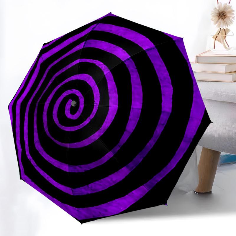 1pc Spiral Pattern Automatic Folding Umbrella - Compact 8-Rib Design, Durable Plastic & Iron, Lightweight for Outdoor Daily Use191