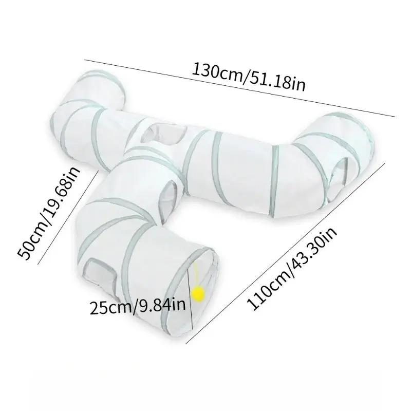Blue Three Ways Pet Play Tunnel Cubes Foldable Drill Barrel Bending Cat Kitty Indoor Tent Kitty Training Interactive Fun Toy