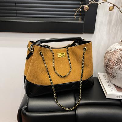 New Fashionable High-end Embroidery Thread Contrasting Color Tote Bag Portable Shoulder Trendy Women's Bag