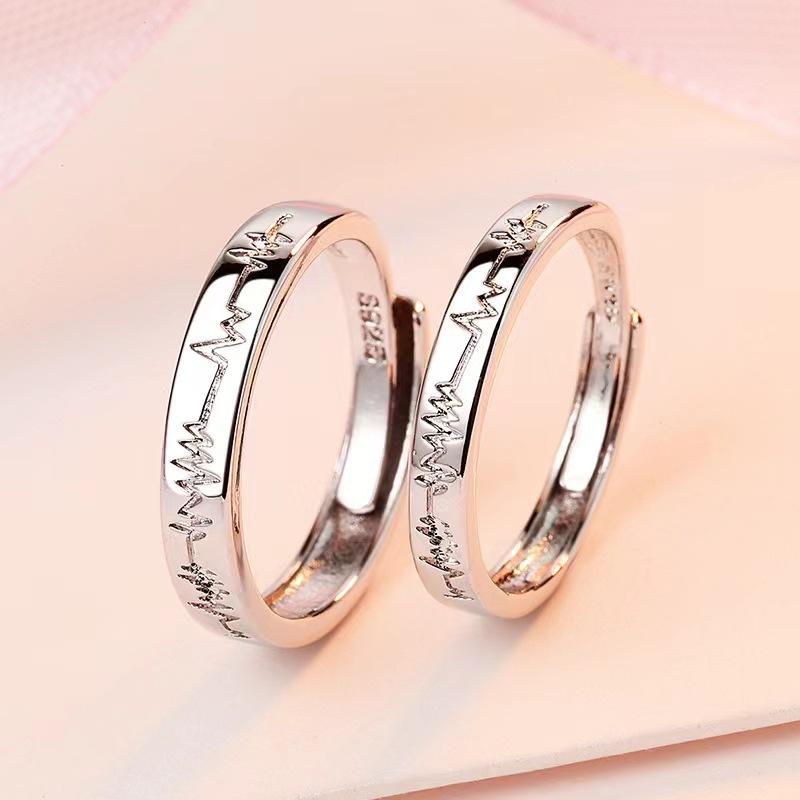 Simple electrocardiogram ring female ins versatile simple design sense opening adjustable index finger ring