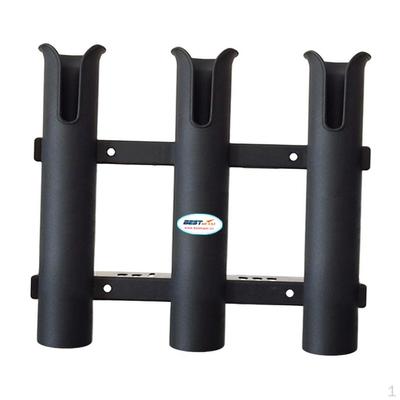 Soporte para 3 cañas de pescar de color negro, soporte para bastidores, enchufes para barco
