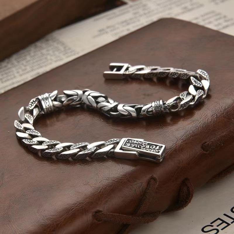 2026 Pendant Retro Style Silver Plated Bracelet Trendy Men's Simple Style