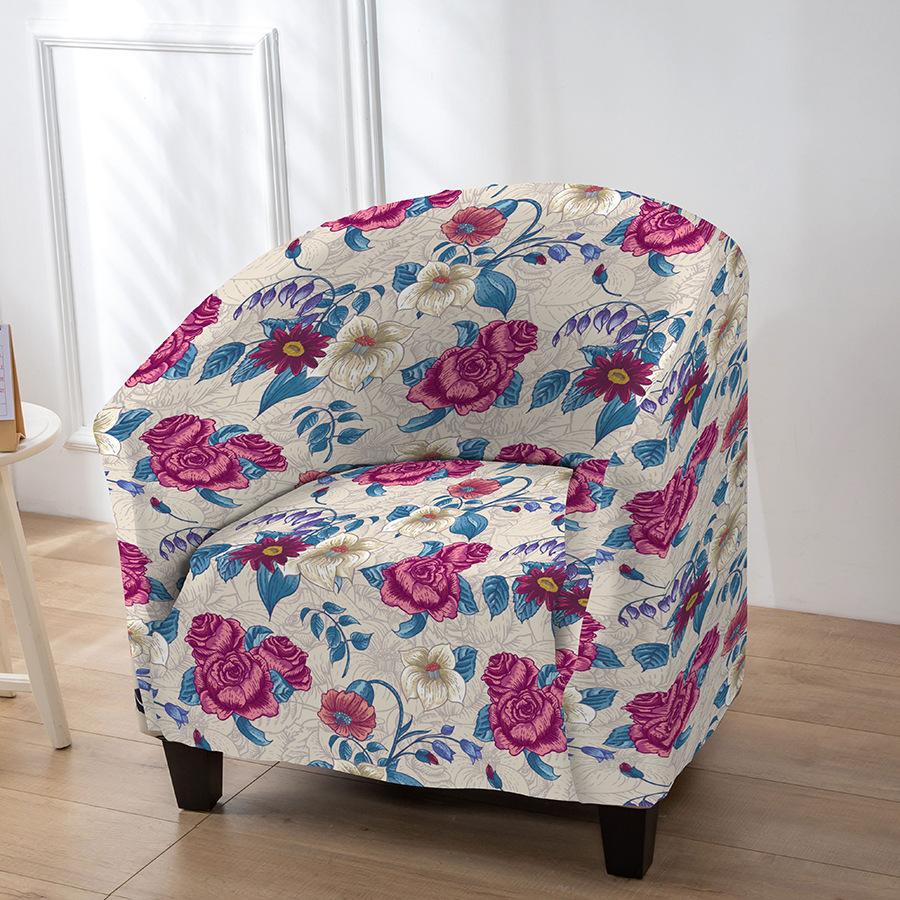 Printed Sofa Cover Milk-Silk Fabric Botanical Floral Pattern Full Coverage Elastic Sofa Cover Semicircular One-Seater Sofa Cover 1 piece 2460₽
