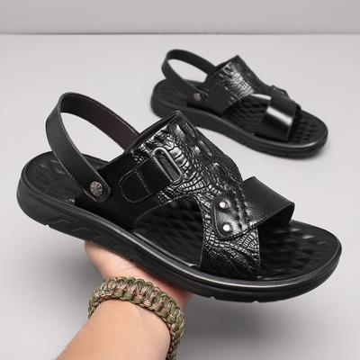 Sandals for Men Genuine Leather Summer Outdoor Men's Casual Shoes Fashion Anti-Skid Dual Purpose Beach Sandals and Slippers