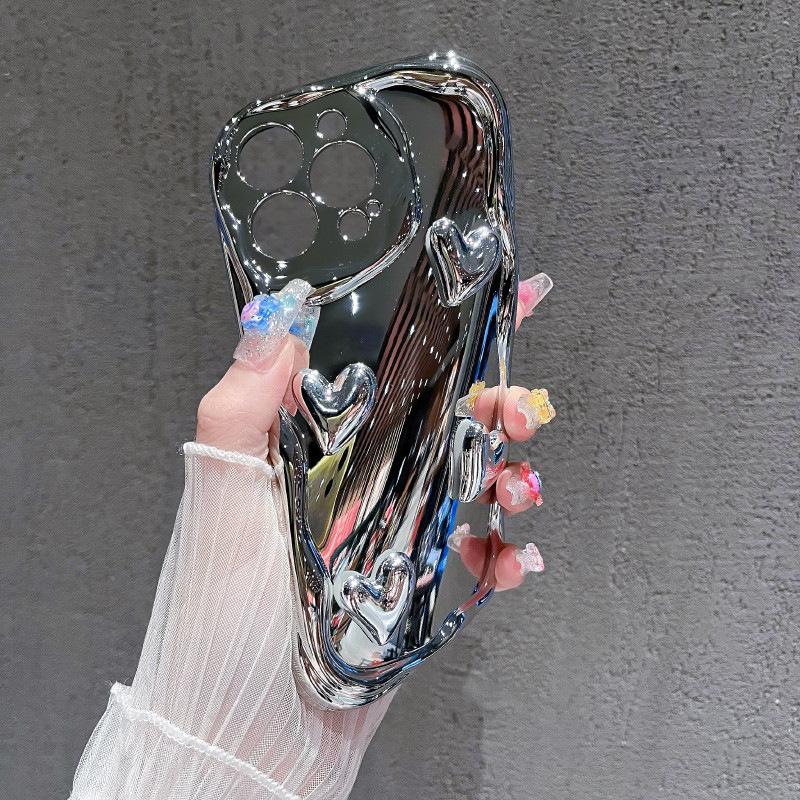 Applicable To IPhone 16 Mobile Phone Case Luxury Electroplated Silicone Love 14Promax Apple 15 Protective Case 13 Creativity