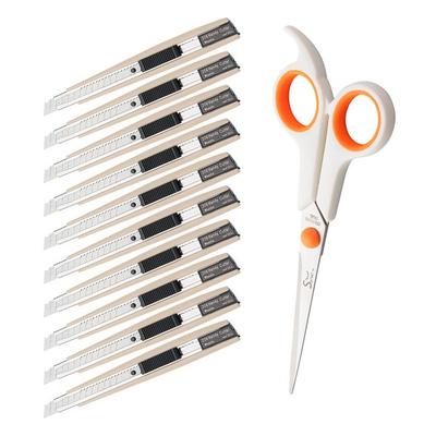Hwashin Smart 209 Handy Cutter Knife 10p + Office Two-tone Scissors Small, Mixed Colors, 1 Set, Korean Toy Supplies