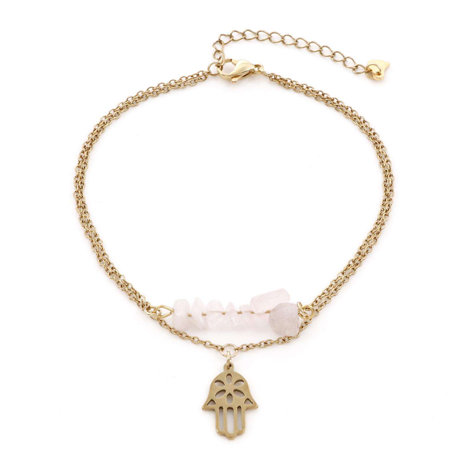 

304 Stainless Steel Rolo Chain Multilayer Layered Anklet Hollow Natural Stone Cross Charm Anklet For Women 22.5cm(8 7/8 ) long