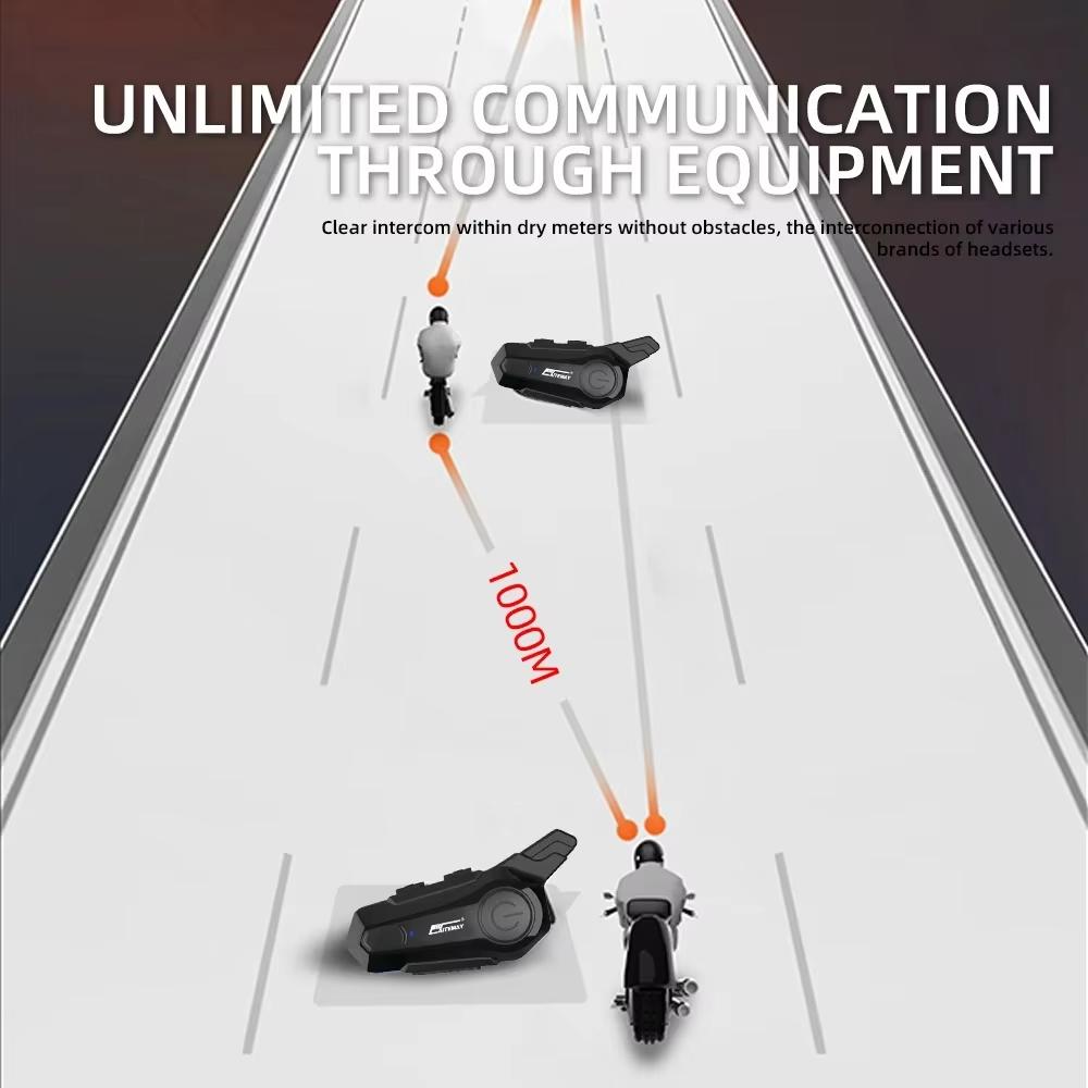 Bluetooth Hodetelefon Motorsykkelhjelm Intercom Headset 1000M For 2 Førere Intercomunicador Moto Trådløs Interfon Håndfri Anrop