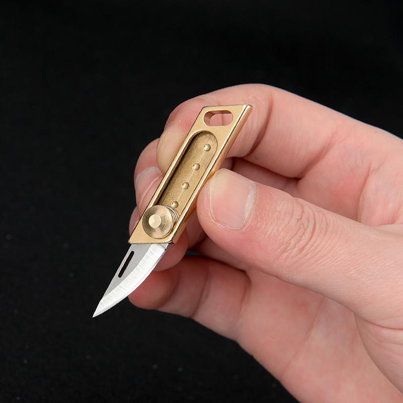 Portable Mini Push Knives Brass Pocket Knife for Men Keychain Unpacking Cutter Outdoor Survival Oblique Multitool EDC Tools