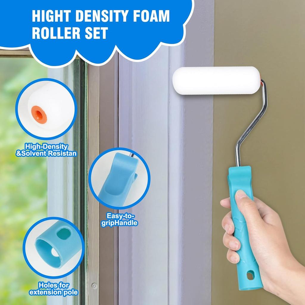 Paint Roller Kit, Paint Brushes and 4 Inch Foam Small Paint Roller Set, All In One Paint Tools for Professional or Home Owners for Professional