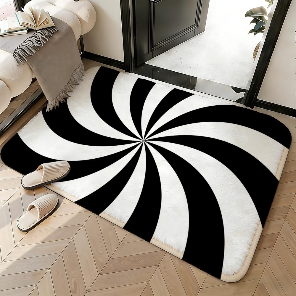 Soft Absorbent Non-Slip Rug Black and White Geometric Lines Floor Mat Home Decor Doormat Bedroom Floor Mat Shower Carpet