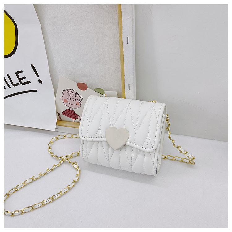 Heart Color Solid Shape Children Mini Chain Shoulder Bag Checkered Pattern Girls