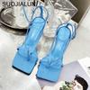 Fashion SUOJIALUN Gladiator Sandals High Heels Sandal Shoes Fashion Brand Strap Flip Flops Sexy Thin High Heel Pumps Square Toe Shoes