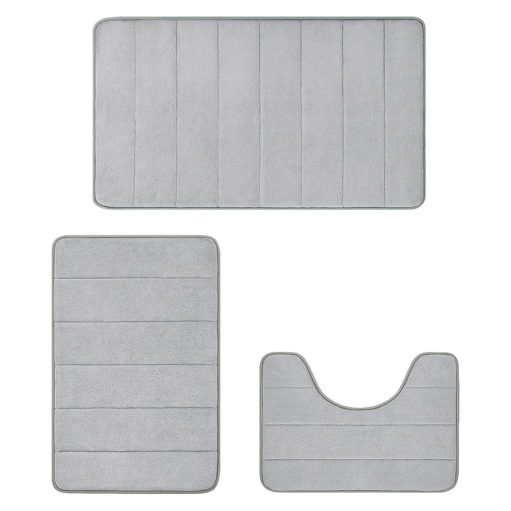 Memory Foam Bathroom Rug Set 3 Piece, Non Slip Extra Soft Absorbent Bath Mats, Machine Washable & Dry Toilet Mat Sets For Bathroom Floor