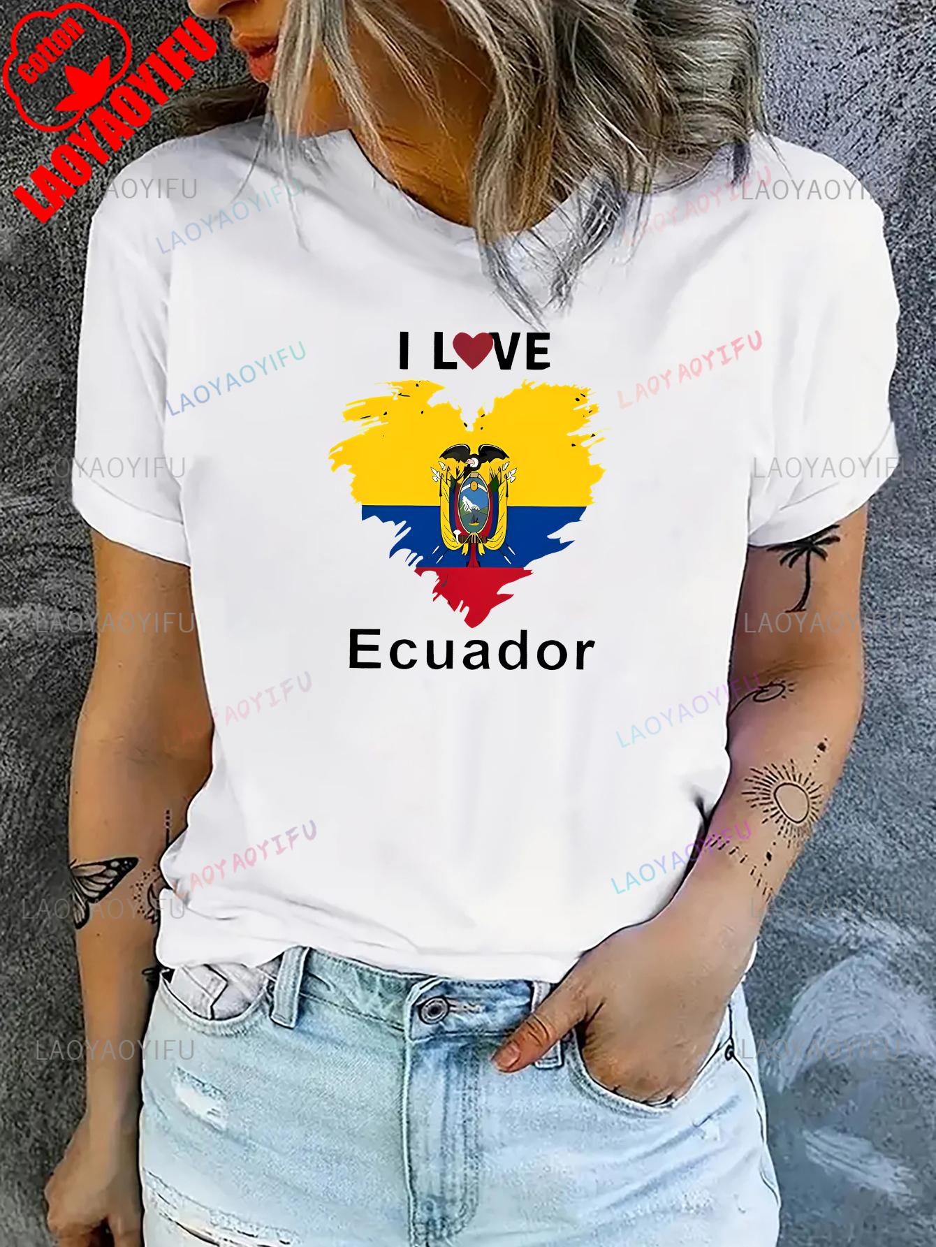 

Ecuador Patriotic Heart Print Crew Neck T-Shirt Women s Casual Sportswear Tee All Season Street Fashion Unique Personality S