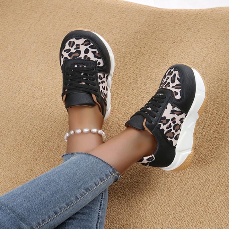 Spring and Summer New Leopard Print Flat Sole Elevated Comfortable Casual Running Sneakers Shoes for Women Chaussure Femme