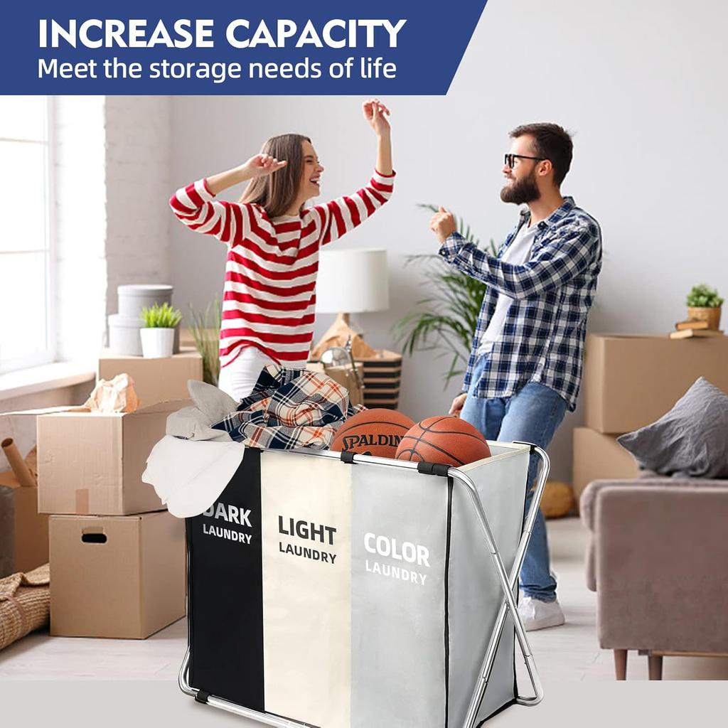 Large Laundry Basket, Freestanding Laundry Hamper, Collapsible Tall Clothes Hamper with Handles for Dirty Clothes