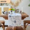 Minimalist Linen Cotton Embroidered Table Runner With Tassels Dining Decor Rustic Floral