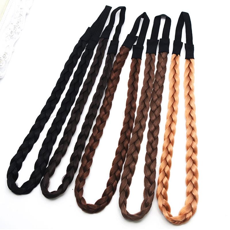 1Pc Headwear Elastic Hair Accessories Personality Plaited Headband Fashion Simulation Synthetic Hair Double Braided Hair Band