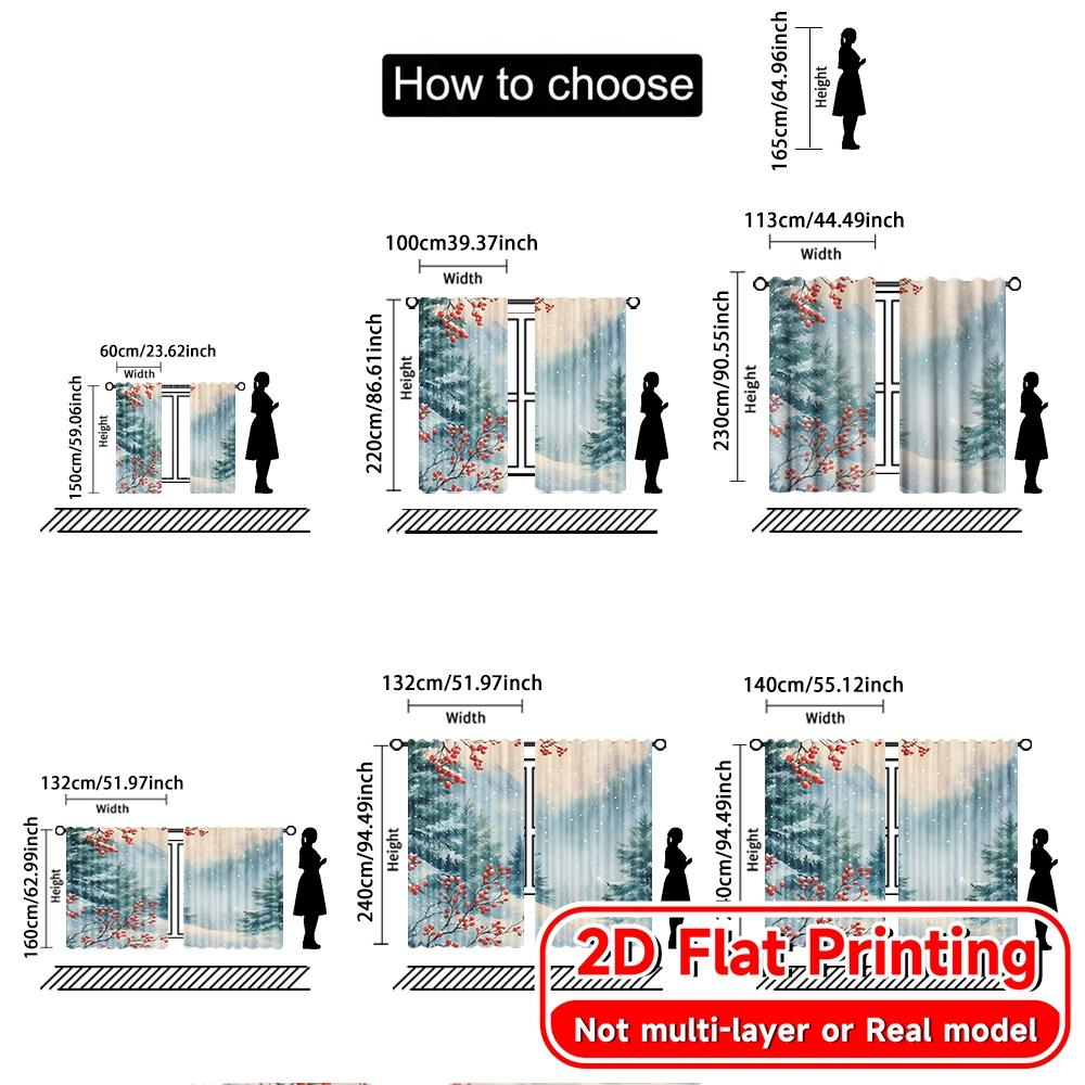 2 Stück, 2D-FLACHDRUCK Vorhänge (Ohne Stange) Winterliche Gelassenheit(3) Digitaldruck auf Feiertagsvorhängen Garnvorhänge Dekorationen