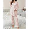 Sweet Floral Maternity Pajamas: European & American Three-Piece Set with Cardigan, Sling Top, and Long Pants for Spring & Autumn